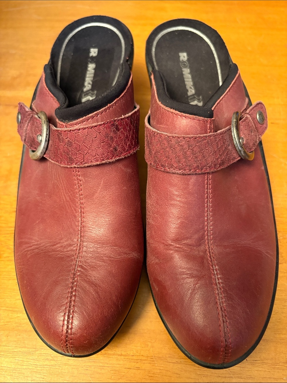 Romika Women's Burgundy Red Leather Clogs with Buckle